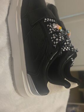 Justice Black Sneakers with Checkerboard Laces and Multicolor Bead Accents